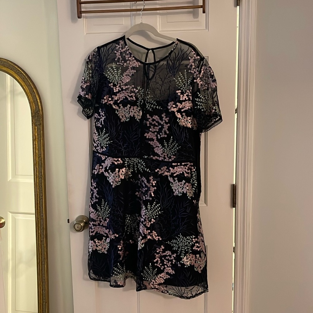 Chelsea28 sheer fit and flare floral embroidered dress
